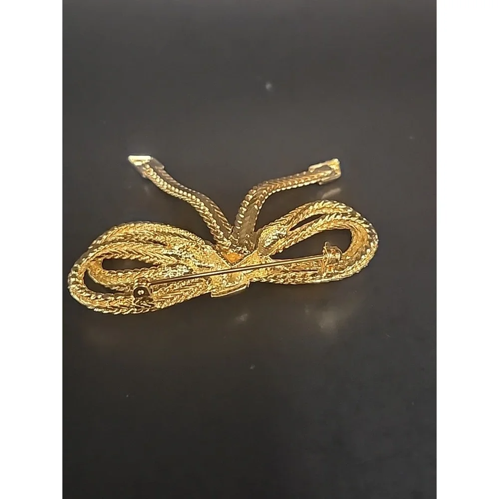 Vintage Goldtoned Snake Chain Bow Brooch Pin 3